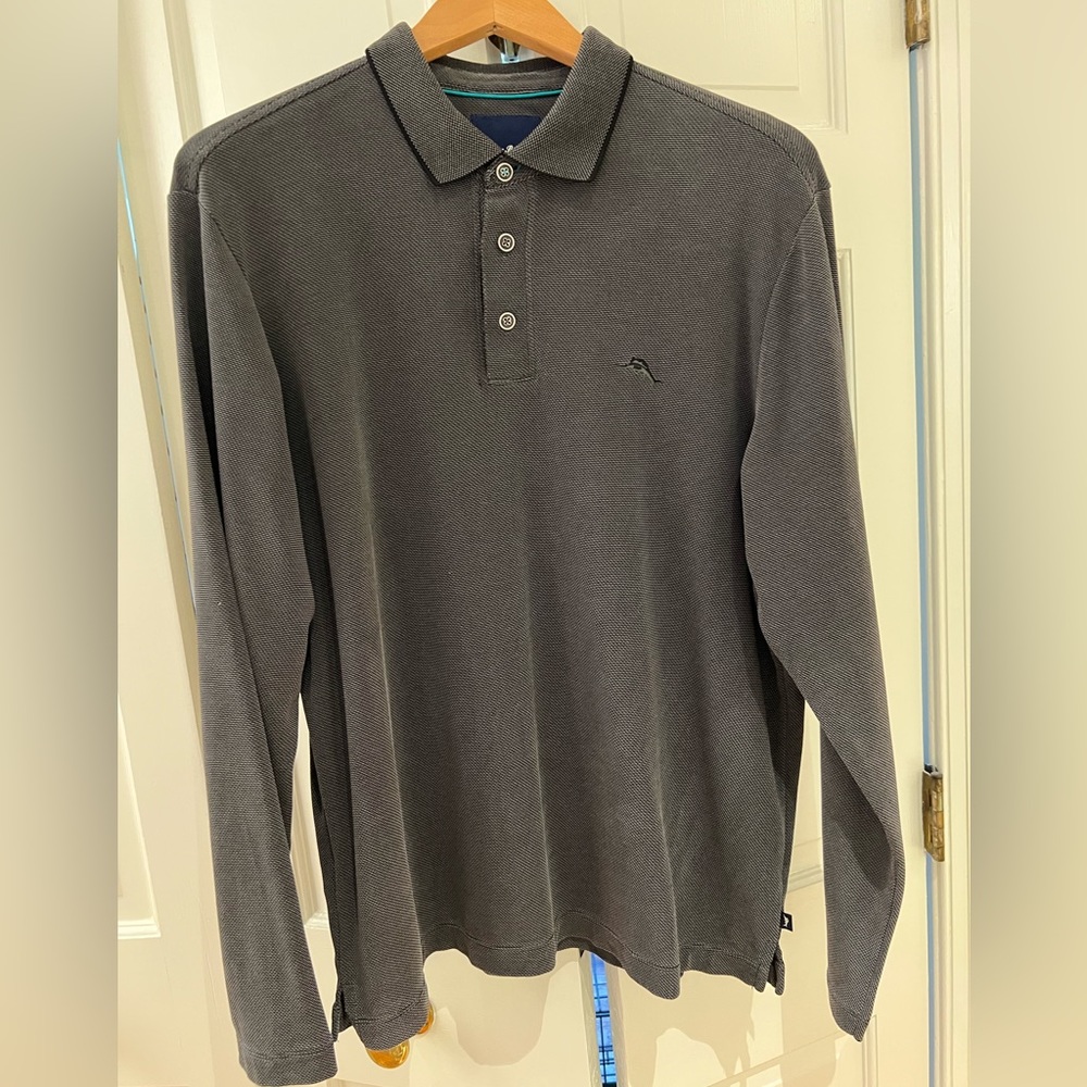 Tommy Bahama Men’s Long Sleeved Polo Medium, Gray Color